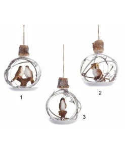 Pallina Di Vetro Con Uccelini, Tema Foresta 3 Assortiti