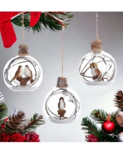 Pallina Di Vetro Con Uccelini, Tema Foresta 3 Assortiti