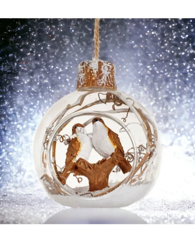 Pallina Di Vetro Con Uccelini, Tema Foresta 3 Assortiti