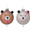 Pallina Di Vetro Decorata Orsetto 2Mod 80Mm 1Pz Per Albero Di Natale