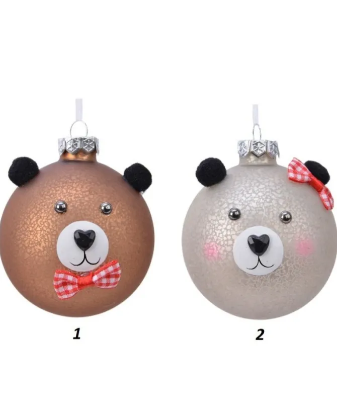 Pallina Di Vetro Decorata Orsetto 2Mod 80Mm 1Pz Per Albero Di Natale