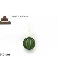 Pallina Sfera Di Vetro 8Cm Verde Con Glitter 1Pz Per Albero Di Natale