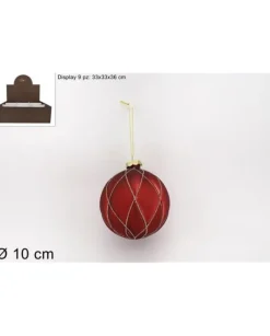Pallina Sfera Di Vetro 10Cm Rombi Rossa Per Albero Di Natale 1Pz