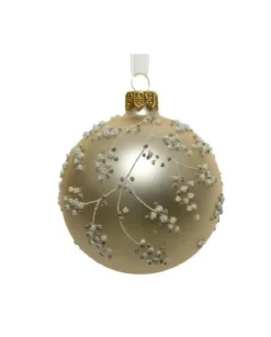 Pallina Sfera Di Vetro Decorata A Mano Oro Opaco 80Mm 6Pz Per Albero Di Natale