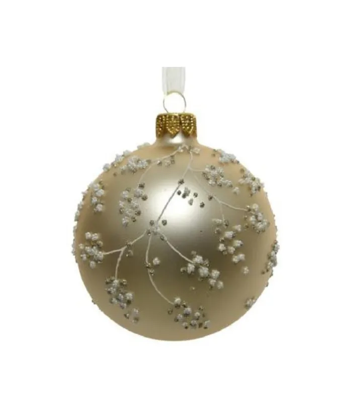 Pallina Sfera Di Vetro Decorata A Mano Oro Opaco 80Mm 6Pz Per Albero Di Natale