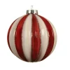 Pallina Sfera Di Vetro Decorata Rossa E Bianca 80Mm 3Pz Per Albero Di Natale