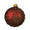 Pallina Sfera Di Vetro Decorata A Mano Rossa 80Mm 6Pz Per Albero Di Natale