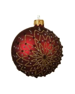 Pallina Sfera Di Vetro Decorata A Mano Rossa 80Mm 6Pz Per Albero Di Natale