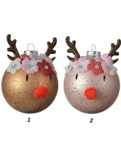 Pallina Sfera Di Vetro Decorata 80Mm 2 Modelli 1Pz Per Albero Di Natale