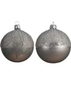 Pallina Sfera Di Vetro Decorata Grigio 1Pz Per Albero Di Natale