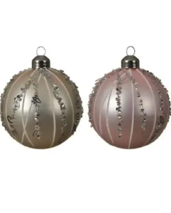 Pallina Sfera Di Vetro Decorata Colori Assortiti 80Mm 3Pz Per Albero Di Natale