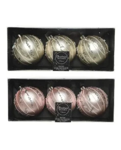 Pallina Sfera Di Vetro Decorata Colori Assortiti 80Mm 3Pz Per Albero Di Natale