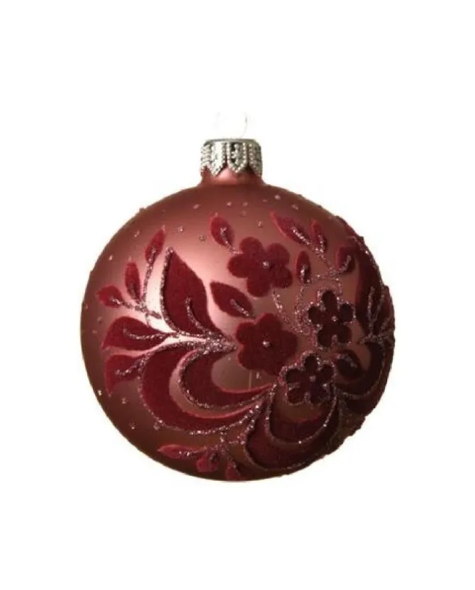 Pallina Sfera Di Vetro Decorata Rosa Con Velluto 8Cm 6Pz
