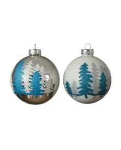 Pallina Sfera Di Vetro Decorata Bianco - Argento 80Mm 3Pz