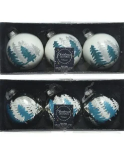 Pallina Sfera Di Vetro Decorata Bianco - Argento 80Mm 3Pz