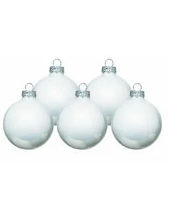 Pallina Sfera Di Vetro Liscia Bianco 80Mm 6Pz Per Albero Di Natale