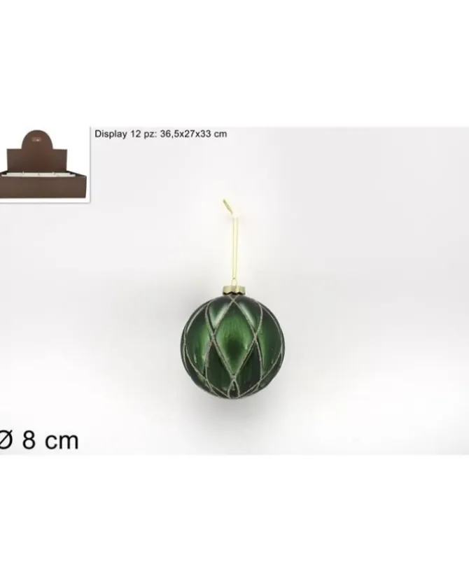 Pallina Sfera Di Vetro O8Cm Rombi Verde Per Albero Di Natale