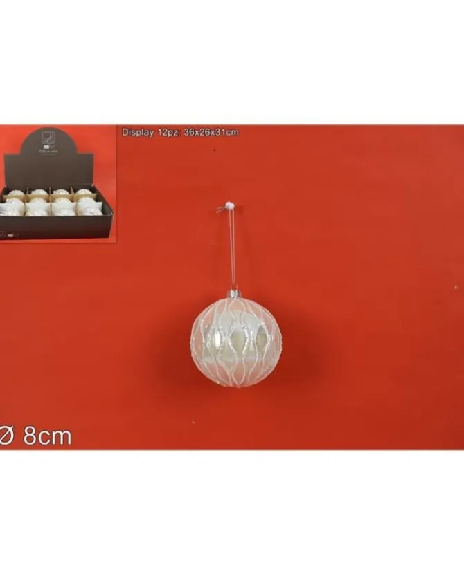 Pallina Sfera Di Vetro Perla O8Cm Per Albero Di Natale 1Pz