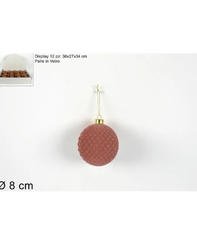 Pallina Sfera Di Vetro Rivestita Con Velluto Rosa 80Mm Per Albero Di Natale