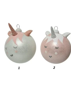 Pallina Sfera Di Vetro Unicorno 80Mm 6Pz Per Albero Di Natale