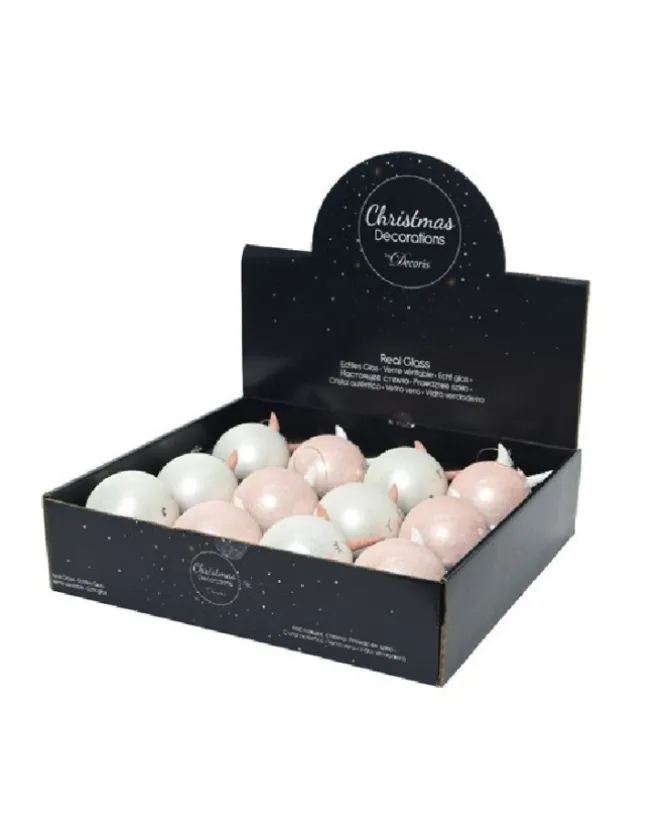 Pallina Sfera Di Vetro Unicorno 80Mm 6Pz Per Albero Di Natale