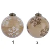 Pallina Sfera Effetto Legno Con Decoro Fiocchi Di Neve 8 Cm