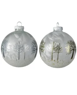 Pallina Sfera In Vetro Con Effetto Ghiacciato Decoro Alvero 8 Cm