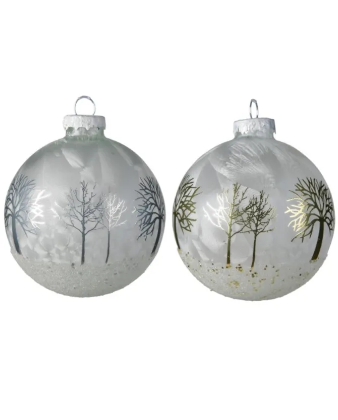 Pallina Sfera In Vetro Con Effetto Ghiacciato Decoro Alvero 8 Cm