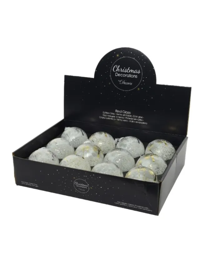 Pallina Sfera In Vetro Con Effetto Ghiacciato Decoro Alvero 8 Cm