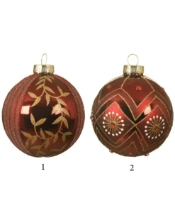 Pallina Sfera In Vetro Rosso Scuro Con Litter Oro 8 Cm