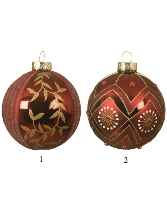 Pallina Sfera In Vetro Rosso Scuro Con Litter Oro 8 Cm