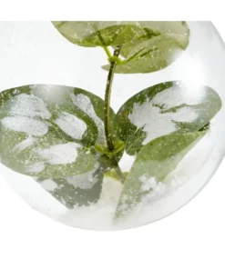 Pallina Sfera In Vetro Trasparente Con Ramo Verde Alliinterno Innevato