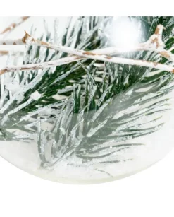 Pallina Sfera In Vetro Trasparente Con Ramo Verde Alliinterno Innevato