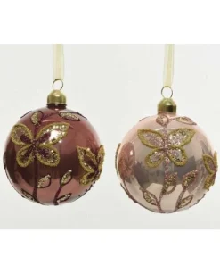 Palline Con Decoro Farfalla Confezione 3 Pz Cm 8