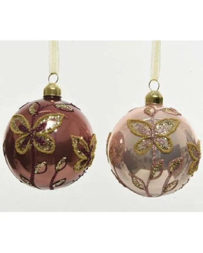 Palline Con Decoro Farfalla Confezione 3 Pz Cm 8