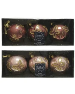 Palline Con Decoro Farfalla Confezione 3 Pz Cm 8