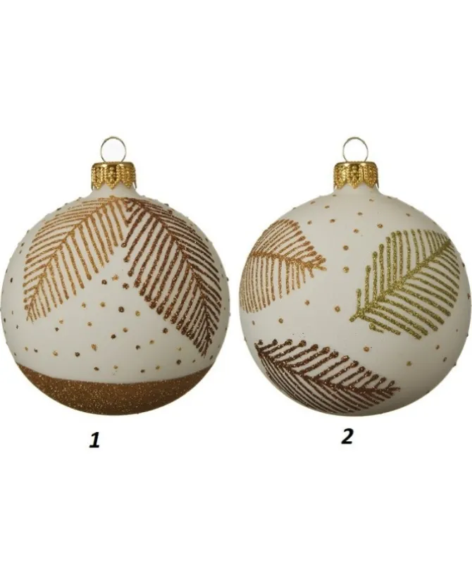Palline Di Vetro Decorate 80Mm 2 Modelli Per Albero Di Natale 6Pz
