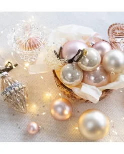 Palline In Vetro Per Albero, Mix Opaco Colore Rosa Cipria Dimensioni (Cm) 2.5Cm24 Pz