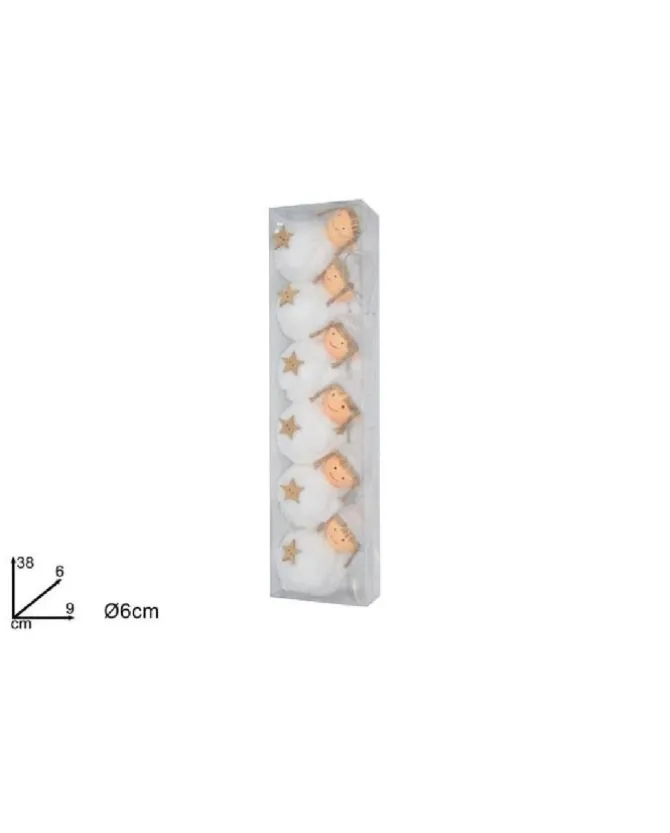 Palline Sfere Bambolina Con Pelliccia Bianca Per Albero Di Natale 6 Cm 6 Pz