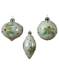 Palline Sfere Di Vetro Decorate 80Mm 3Pz Per Albero Di Natale