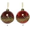 Palline Sfere Di Vetro Decorate Rosse 80Mm 2 Modelli Per Albero Di Natale 3Pz