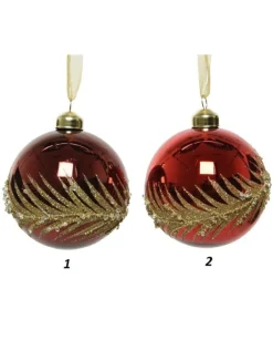 Palline Sfere Di Vetro Decorate Rosse 80Mm 2 Modelli Per Albero Di Natale 3Pz