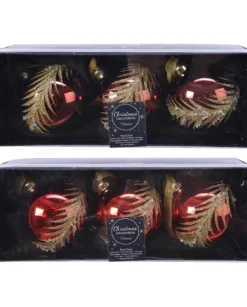 Palline Sfere Di Vetro Decorate Rosse 80Mm 2 Modelli Per Albero Di Natale 3Pz