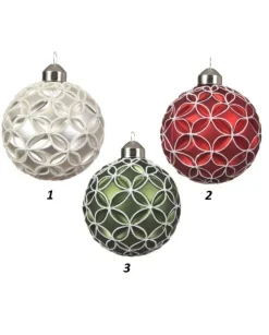 Palline Sfere Di Vetro Decorate 80Mm 3Mod 1Pz Per Albero Di Natale