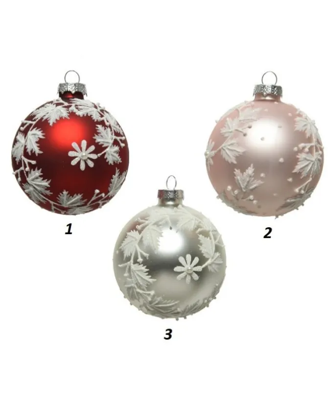 Palline Sfere Di Vetro Decorate 3Colori 80Mm 3Pz Per Albero Di Natale