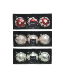 Palline Sfere Di Vetro Decorate 3Colori 80Mm 3Pz Per Albero Di Natale