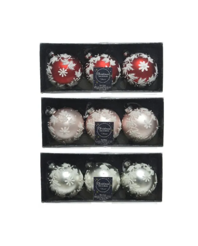 Palline Sfere Di Vetro Decorate 3Colori 80Mm 3Pz Per Albero Di Natale