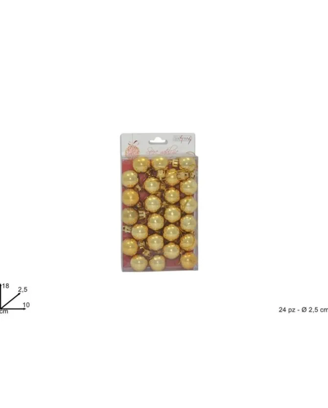 Palline Sfere Di Vetro Oro 25Mm 24Pezzi Per Albero Di Natale