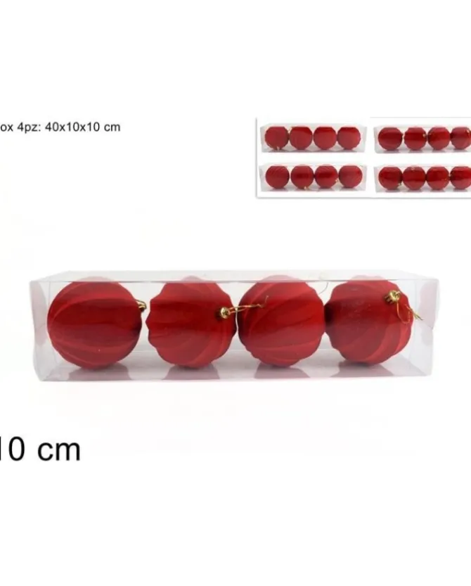 Palline Sfere Rosse O10Cm Floccate 4Pz