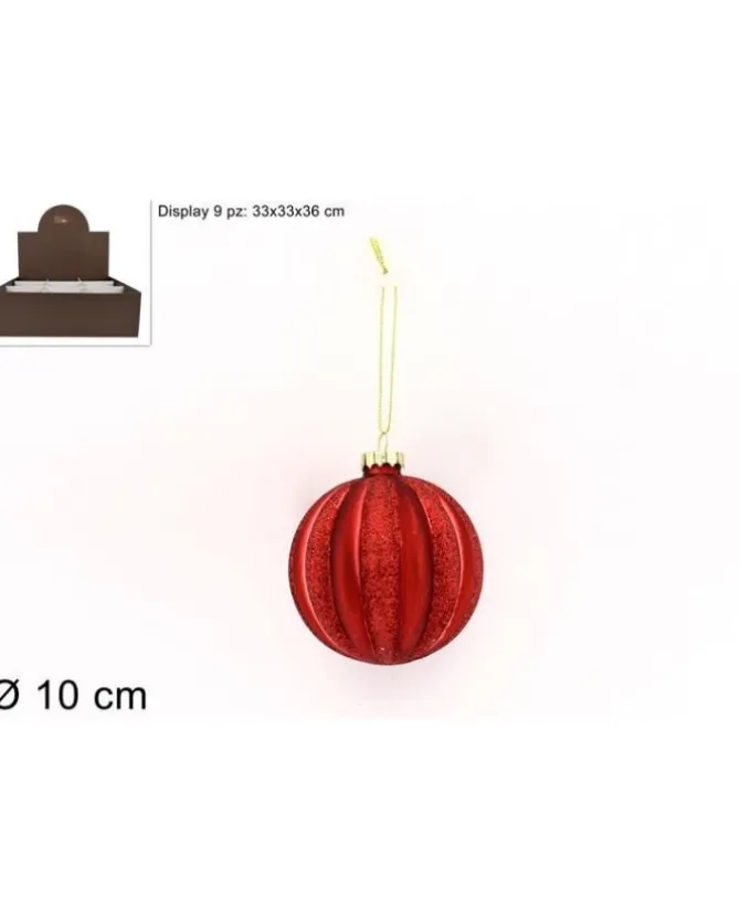 Pallla Di Vetro 10Cm Rossa Con Glitter Per Albero Di Natale 1Pz